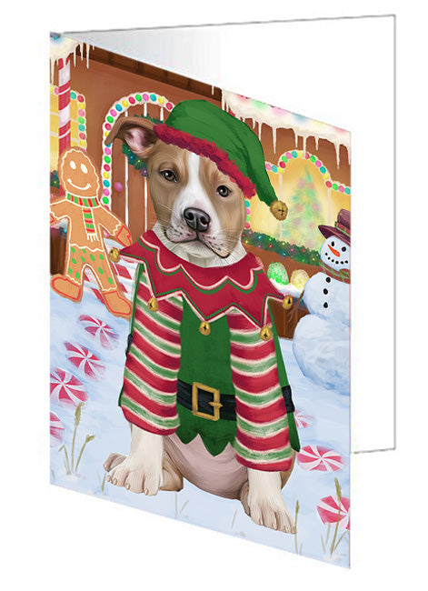 Christmas Gingerbread House Candyfest American Staffordshire Terrier Dog Handmade Artwork Assorted Pets Greeting Cards and Note Cards with Envelopes for All Occasions and Holiday Seasons GCD72935