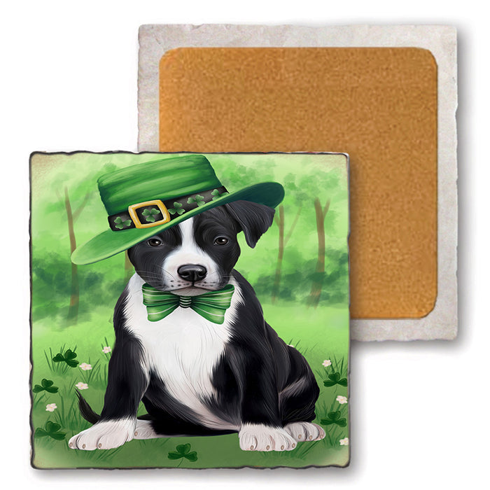 St. Patricks Day Irish Portrait American Staffordshire Terrier Dog Set of 4 Natural Stone Marble Tile Coasters MCST51970