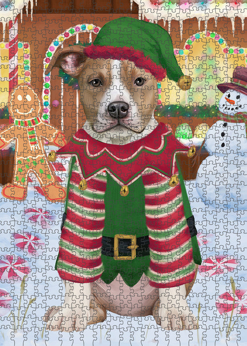 Christmas Gingerbread House Candyfest American Staffordshire Terrier Dog Puzzle with Photo Tin PUZL92760