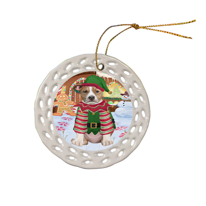 Christmas Gingerbread House Candyfest American Staffordshire Terrier Dog Ceramic Doily Ornament DPOR56496