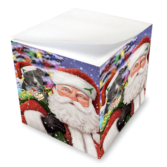 Santa Carrying American Staffordshire Terrier Dog and Christmas Presents Note Cube NOC55314