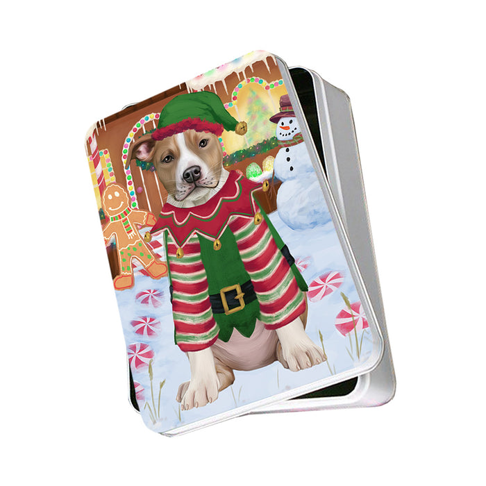 Christmas Gingerbread House Candyfest American Staffordshire Terrier Dog Photo Storage Tin PITN56059