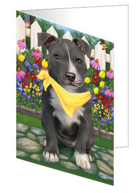 Spring Floral American Staffordshire Terrier Dog Handmade Artwork Assorted Pets Greeting Cards and Note Cards with Envelopes for All Occasions and Holiday Seasons GCD60713