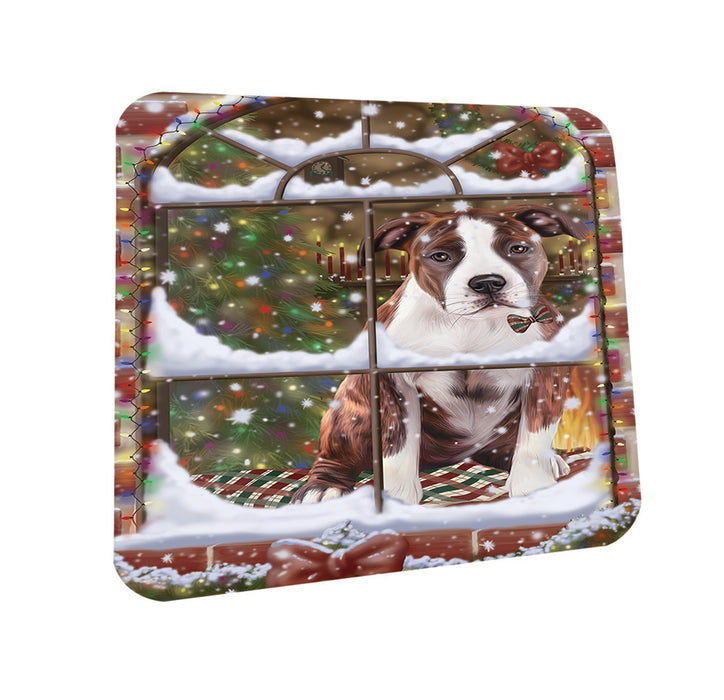 Please Come Home For Christmas American Staffordshire Terrier Dog Sitting In Window Coasters Set of 4 CST53569