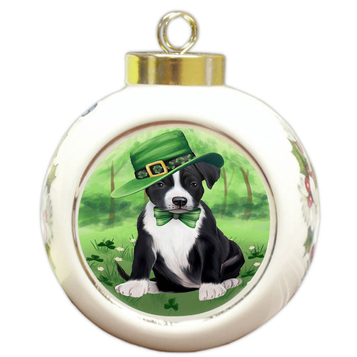 St. Patricks Day Irish Portrait American Staffordshire Terrier Dog Round Ball Christmas Ornament RBPOR58097