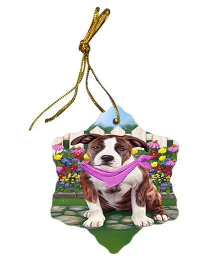 Spring Floral American Staffordshire Terrier Dog Star Porcelain Ornament SPOR52220