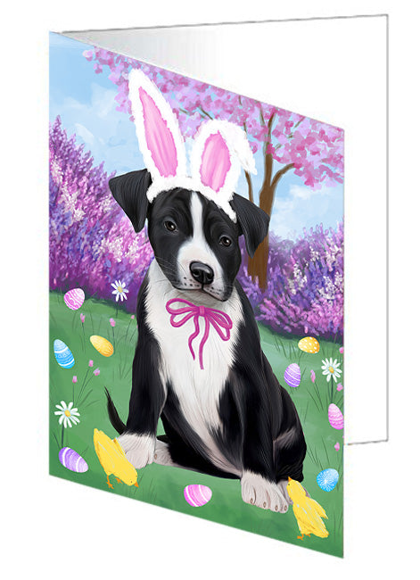 Easter Holiday American Staffordshire Terrier Dog Handmade Artwork Assorted Pets Greeting Cards and Note Cards with Envelopes for All Occasions and Holiday Seasons GCD76115