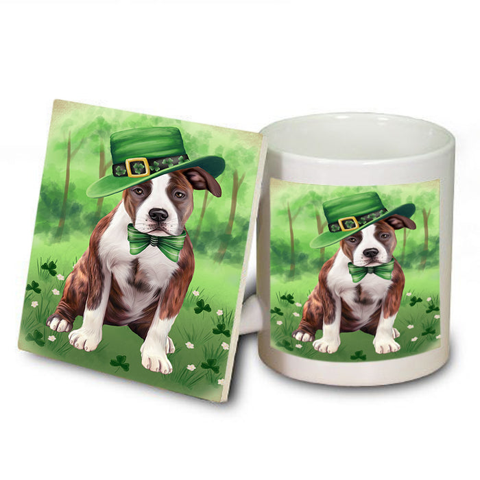 St. Patricks Day Irish Portrait American Staffordshire Terrier Dog Mug and Coaster Set MUC56963