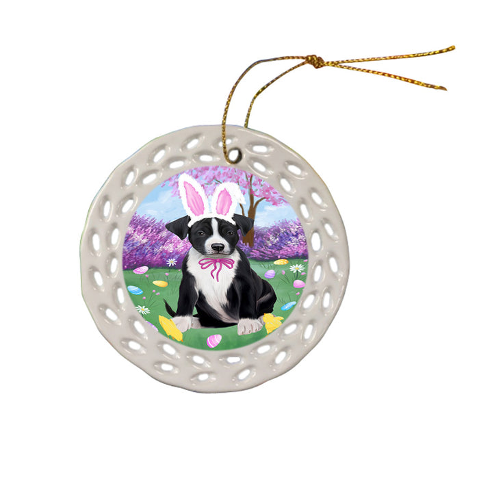 Easter Holiday American Staffordshire Terrier Dog Ceramic Doily Ornament DPOR57268