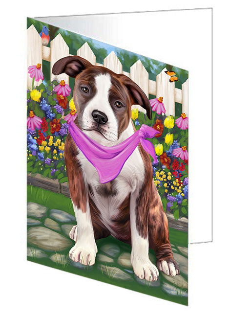 Spring Floral American Staffordshire Terrier Dog Handmade Artwork Assorted Pets Greeting Cards and Note Cards with Envelopes for All Occasions and Holiday Seasons GCD60716