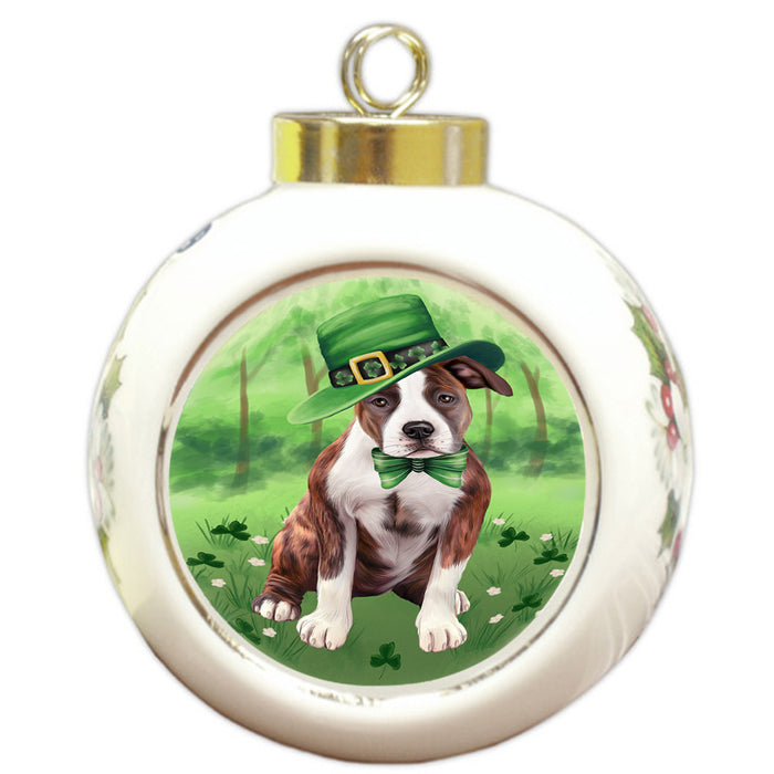St. Patricks Day Irish Portrait American Staffordshire Terrier Dog Round Ball Christmas Ornament RBPOR58098