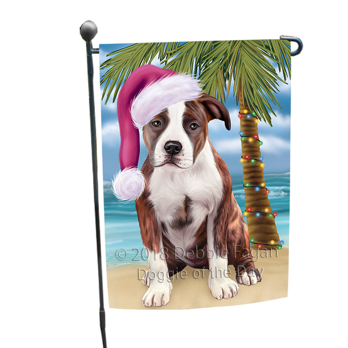Summertime Happy Holidays Christmas American Staffordshire Terrier Dog on Tropical Island Beach Garden Flag GFLG54592
