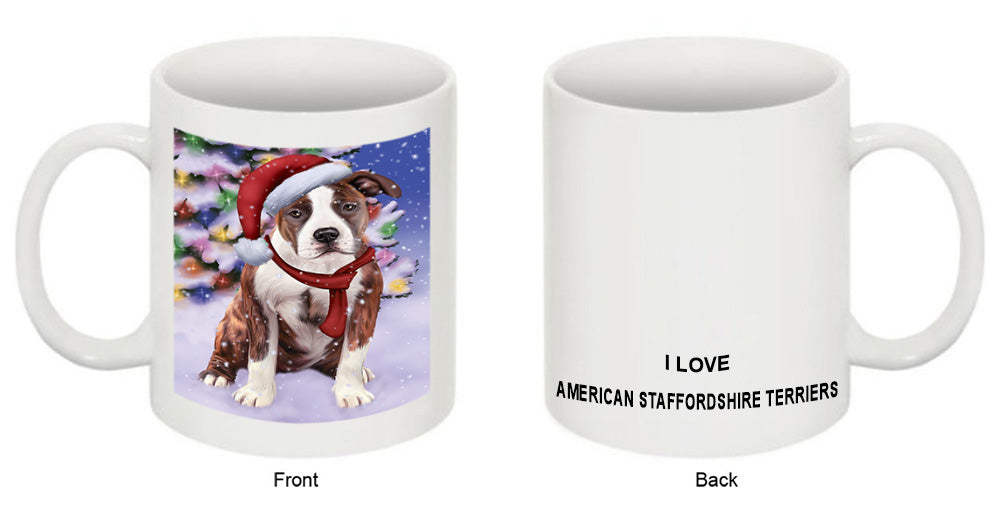 Winterland Wonderland American Staffordshire Terrier Dog In Christmas Holiday Scenic Background Coffee Mug MUG49126