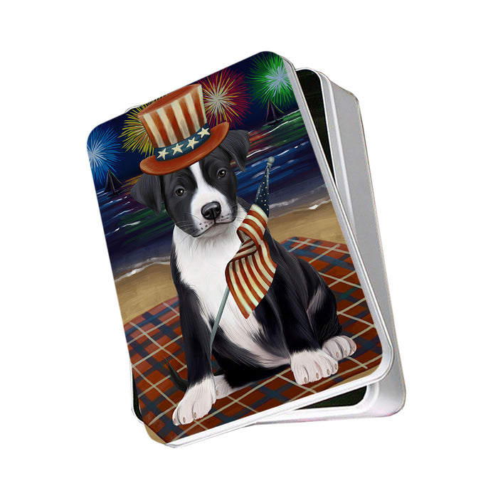 4th of July Independence Day Firework American Staffordshire Terrier Dog Photo Storage Tin PITN52057