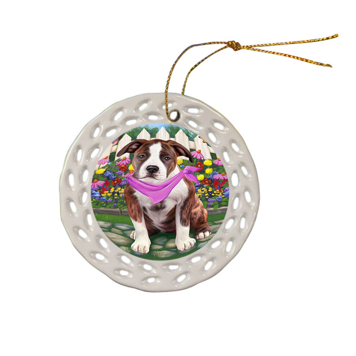 Spring Floral American Staffordshire Terrier Dog Ceramic Doily Ornament DPOR52229