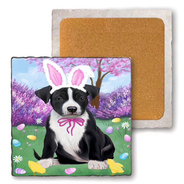 Easter Holiday American Staffordshire Terrier Dog Set of 4 Natural Stone Marble Tile Coasters MCST51867