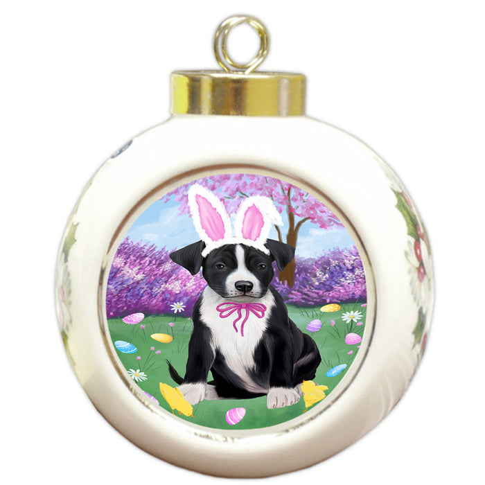 Easter Holiday American Staffordshire Terrier Dog Round Ball Christmas Ornament RBPOR57268