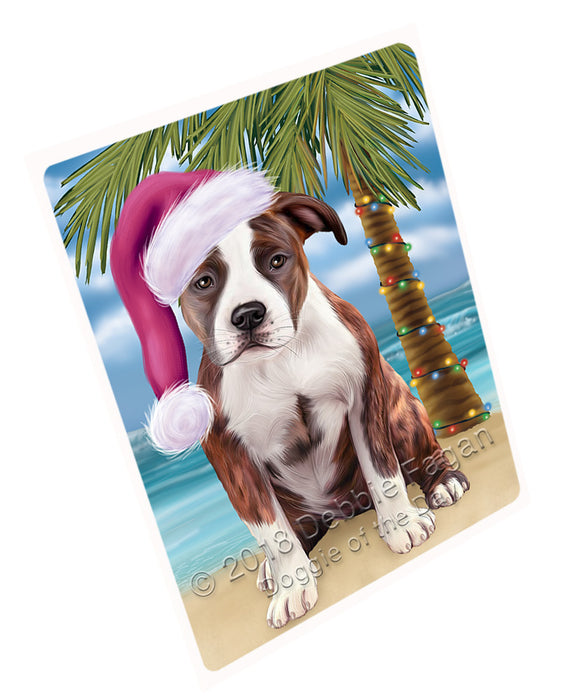 Summertime Happy Holidays Christmas American Staffordshire Terrier Dog on Tropical Island Beach Large Refrigerator / Dishwasher Magnet RMAG88062