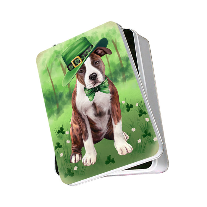 St. Patricks Day Irish Portrait American Staffordshire Terrier Dog Photo Storage Tin PITN56914