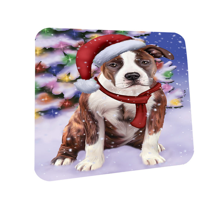 Winterland Wonderland American Staffordshire Terrier Dog In Christmas Holiday Scenic Background Coasters Set of 4 CST53686