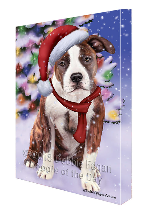 Winterland Wonderland American Staffordshire Terrier Dog In Christmas Holiday Scenic Background Canvas Print Wall Art Décor CVS101402