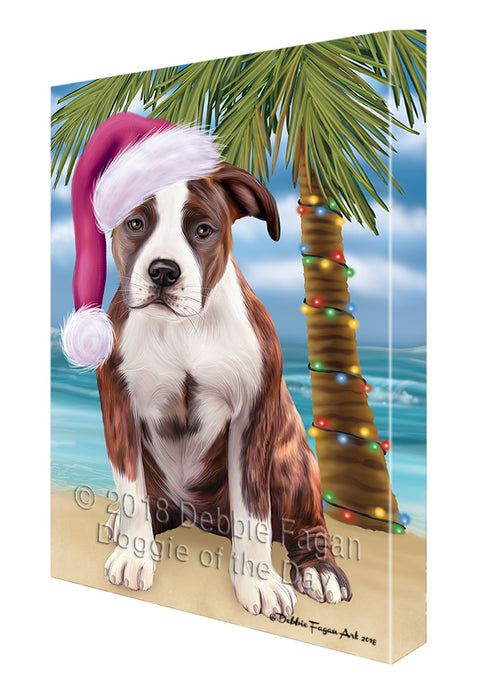 Summertime Happy Holidays Christmas American Staffordshire Terrier Dog on Tropical Island Beach Canvas Print Wall Art Décor CVS108620
