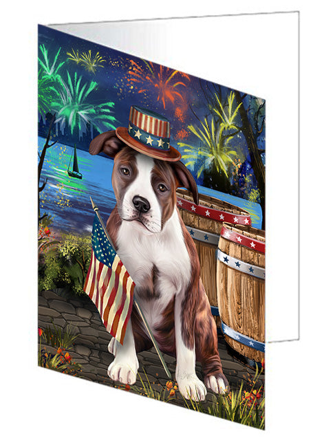 4th of July Independence Day Fireworks American Staffordshire Terrier Dog at the Lake Handmade Artwork Assorted Pets Greeting Cards and Note Cards with Envelopes for All Occasions and Holiday Seasons GCD57260