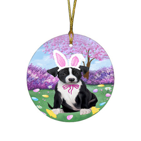 Easter Holiday American Staffordshire Terrier Dog Round Flat Christmas Ornament RFPOR57268