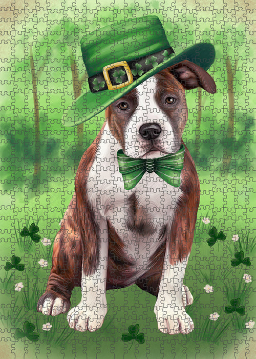 St. Patricks Day Irish Portrait American Staffordshire Terrier Dog Portrait Jigsaw Puzzle for Adults Animal Interlocking Puzzle Game Unique Gift for Dog Lover's with Metal Tin Box PZL014
