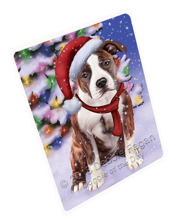 Winterland Wonderland American Staffordshire Terrier Dog In Christmas Holiday Scenic Background Large Refrigerator / Dishwasher Magnet RMAG83250