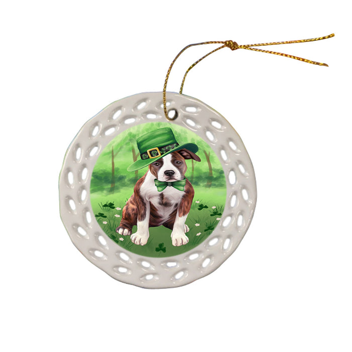 St. Patricks Day Irish Portrait American Staffordshire Terrier Dog Ceramic Doily Ornament DPOR57911