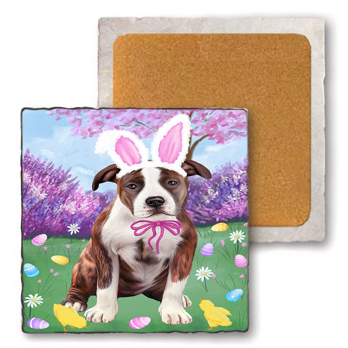 Easter Holiday American Staffordshire Terrier Dog Set of 4 Natural Stone Marble Tile Coasters MCST51868