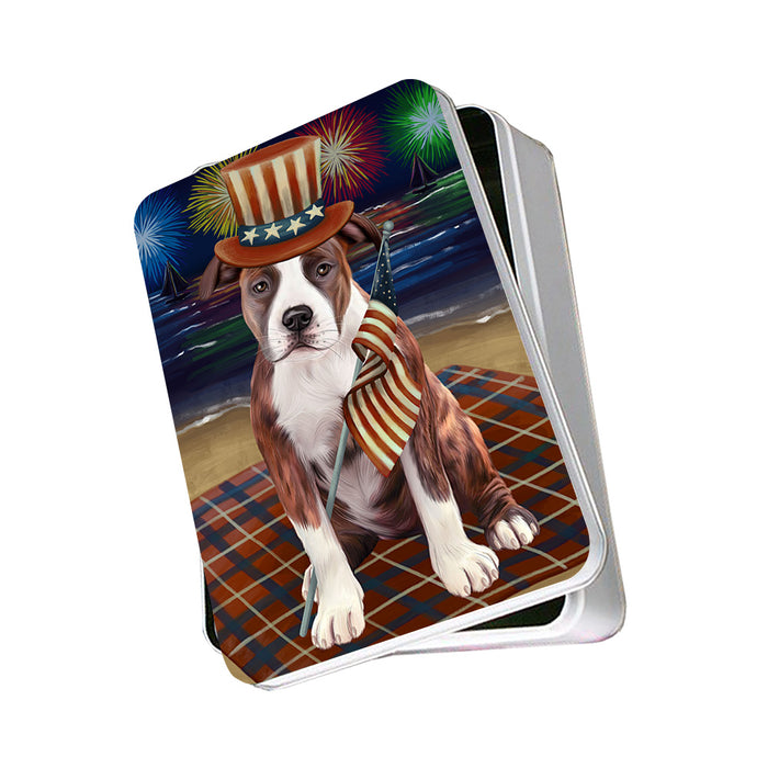 4th of July Independence Day Firework American Staffordshire Terrier Dog Photo Storage Tin PITN52396