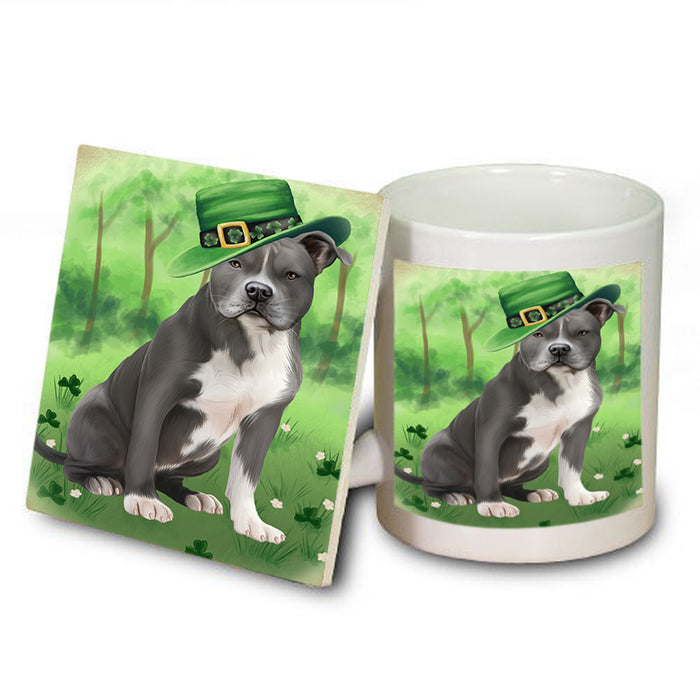 St. Patricks Day Irish Portrait American Staffordshire Terrier Dog Mug and Coaster Set MUC56964