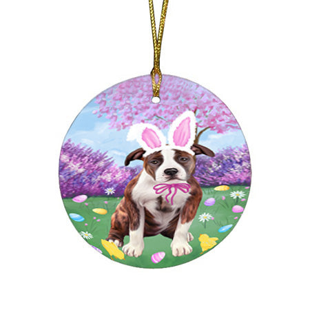 Easter Holiday American Staffordshire Terrier Dog Round Flat Christmas Ornament RFPOR57269