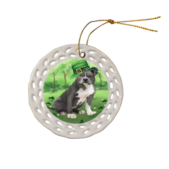 St. Patricks Day Irish Portrait American Staffordshire Terrier Dog Ceramic Doily Ornament DPOR57912