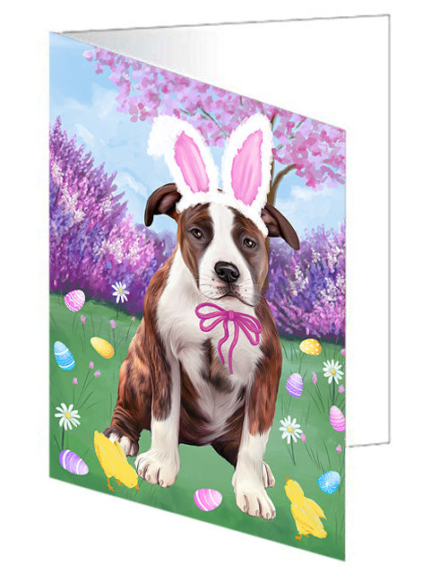 Easter Holiday American Staffordshire Terrier Dog Handmade Artwork Assorted Pets Greeting Cards and Note Cards with Envelopes for All Occasions and Holiday Seasons GCD76118