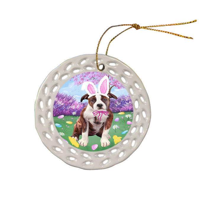 Easter Holiday American Staffordshire Terrier Dog Ceramic Doily Ornament DPOR57269