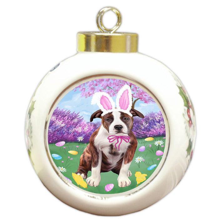 Easter Holiday American Staffordshire Terrier Dog Round Ball Christmas Ornament RBPOR57269