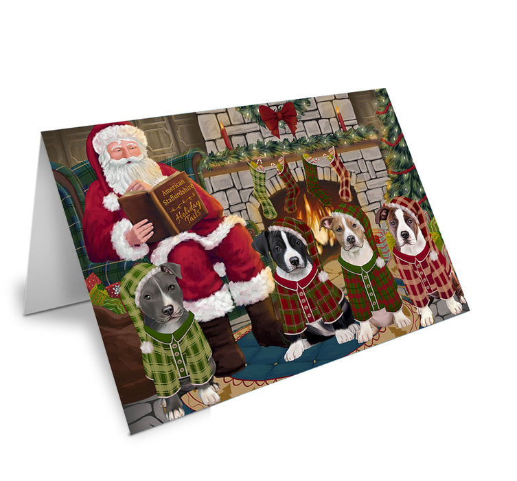 Christmas Cozy Holiday Tails American Staffordshire Terriers Dog Handmade Artwork Assorted Pets Greeting Cards and Note Cards with Envelopes for All Occasions and Holiday Seasons GCD69782