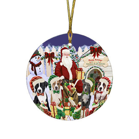 Christmas Dog House American Staffordshire Terriers Dog Round Flat Christmas Ornament RFPOR52585