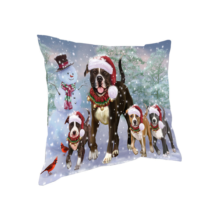 Christmas Running Family American Staffordshire Terrier Dogs Pillow PIL83652