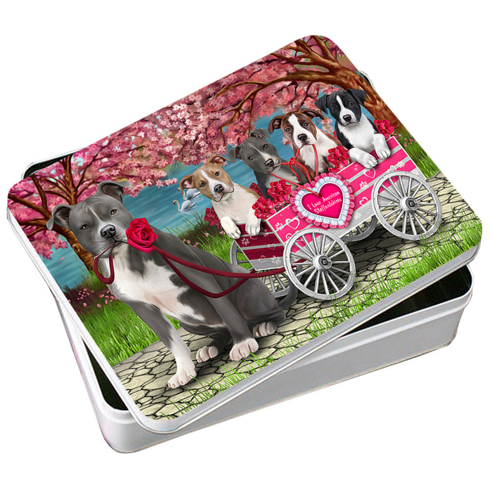 I Love American Staffordshire Terriers Dog Cat in a Cart Photo Storage Tin PITN51697