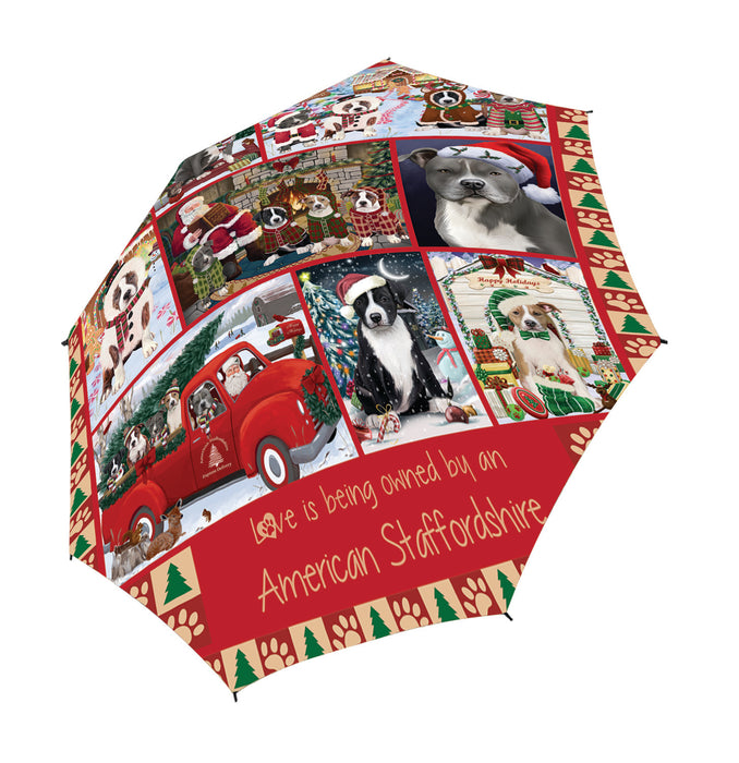 Love is Being Owned Christmas American Staffordshire Terrier Dogs Semi-Automatic Foldable Umbrella