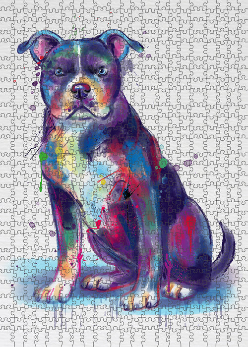 Watercolor American Staffordshire Terrier Dog Puzzle with Photo Tin PUZL97080