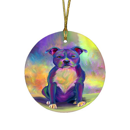 Paradise Wave American Staffordshire Terrier Dog Round Flat Christmas Ornament RFPOR57043