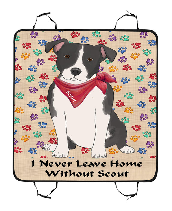 Personalized I Never Leave Home Paw Print American Staffordshire Terrier Dogs Pet Back Car Seat Cover