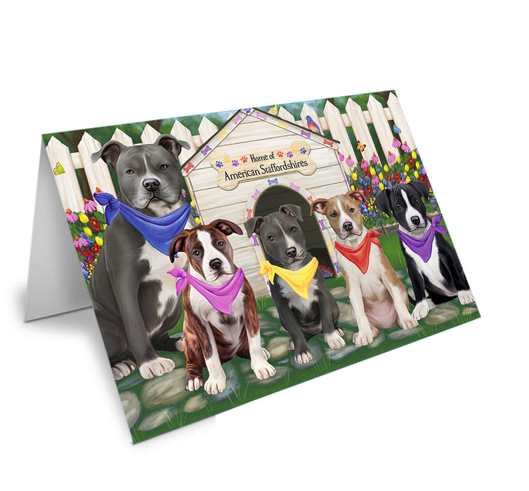 Spring Dog House American Staffordshire Terriers Dog Handmade Artwork Assorted Pets Greeting Cards and Note Cards with Envelopes for All Occasions and Holiday Seasons GCD60623