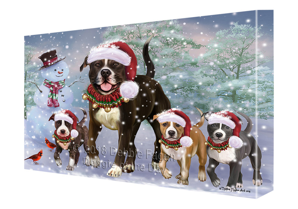 Christmas Running Family American Staffordshire Terrier Dogs Canvas Print Wall Art Décor CVS136556