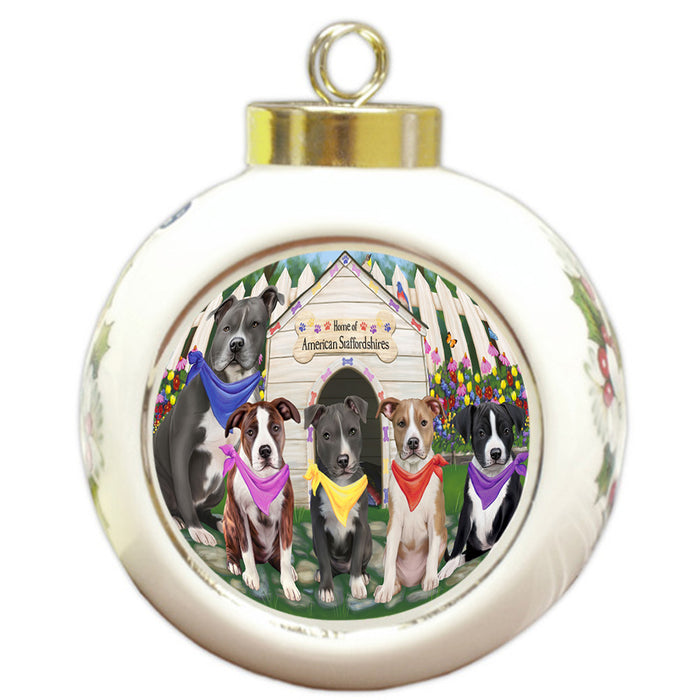 Spring Dog House American Staffordshire Terriers Dog Round Ball Christmas Ornament RBPOR52198